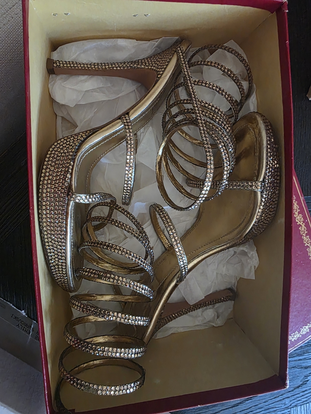 Rene Caovilla Gold Crystal Platform Gladiator Heels Vintage - Picture 2 of 5